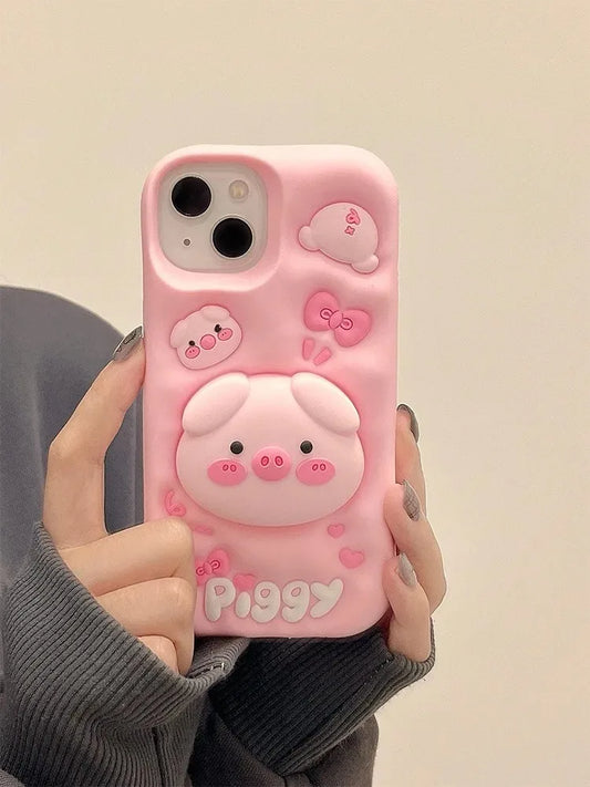 Cute Funny Pig Piggy Telescopic Bracket Phone Case