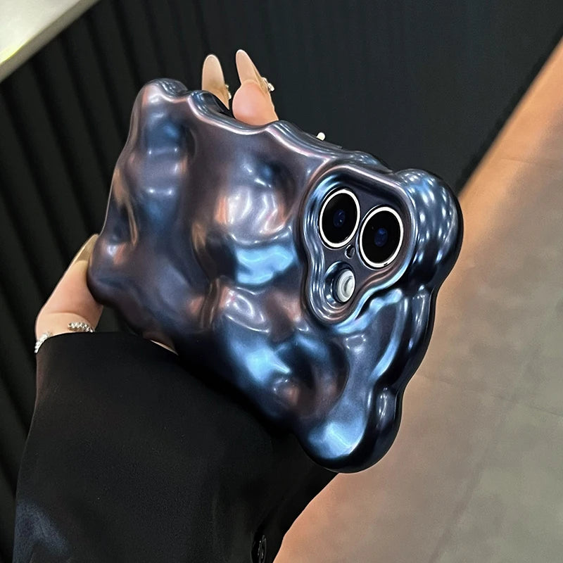 Luxury Matte Blue Bubble Wave Shape Phone Case