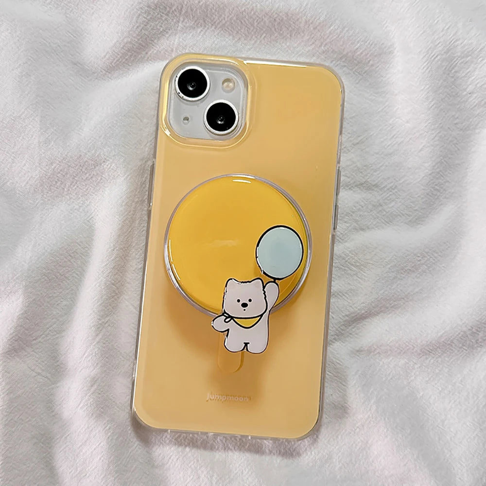 Cute Puppy Cartoon Dog Magnetic Grip Tok Phone Stand Holder Phone Case