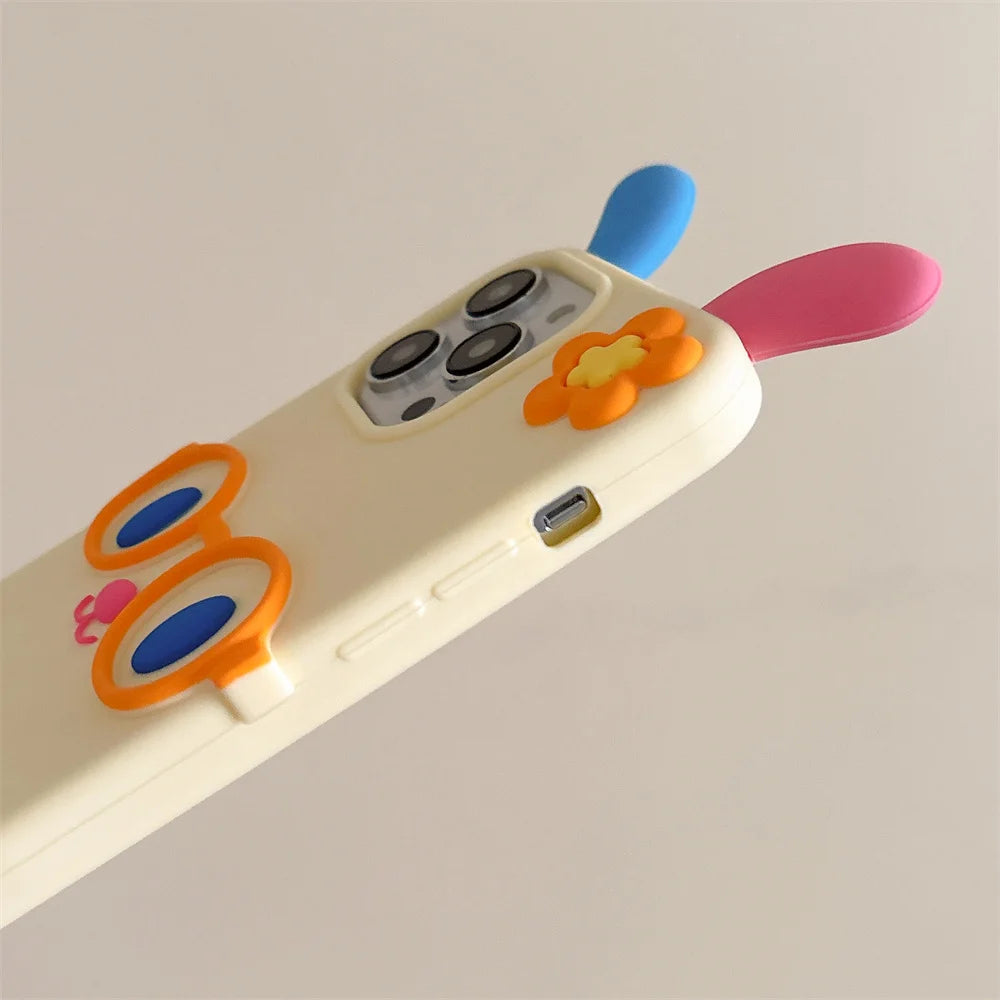 Newest Cute Cartoon Glasses Rainbow Rabbit Soft Silicone Phone Case