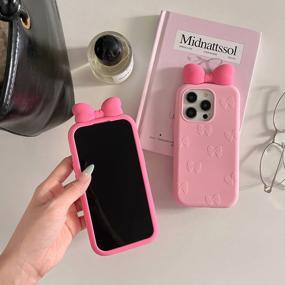 Cute Bowknot Cartoon Tie Silicone Phone Case