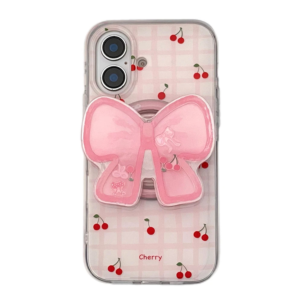 Cute Cherry Bowknot Magnetic Phone Case