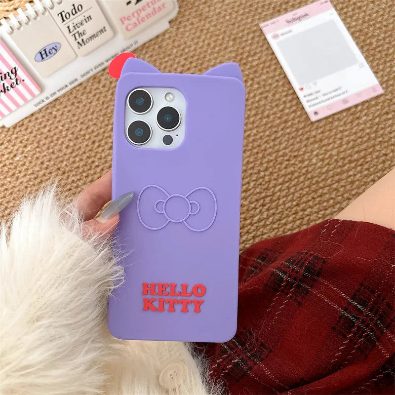 3D Cartoon Hello Kitty Bow Case For iPhone