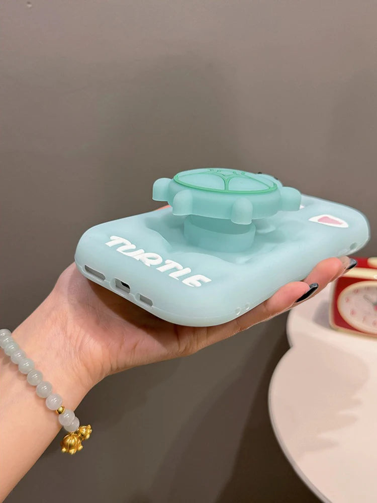 Cartoon Cute Luminous Turtle Kickstand Soft Silicone Case For iPhone