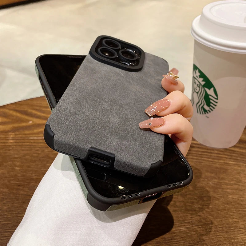 Luxury Suede Matte Leather Camera Protection Phone Case For iPhone