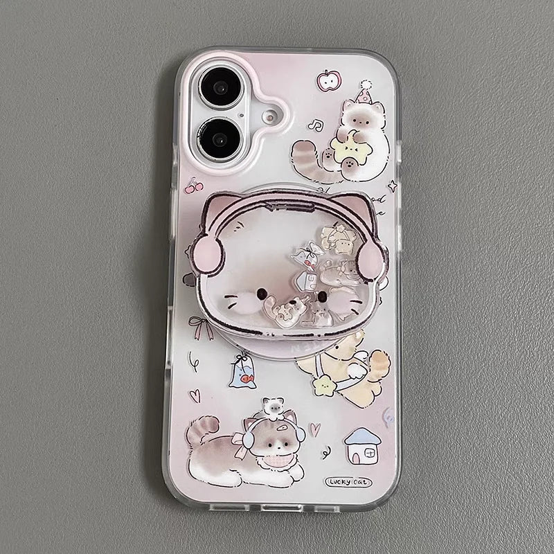 Happy Cute Kitten Puppy Bracket Compatible Phone Case