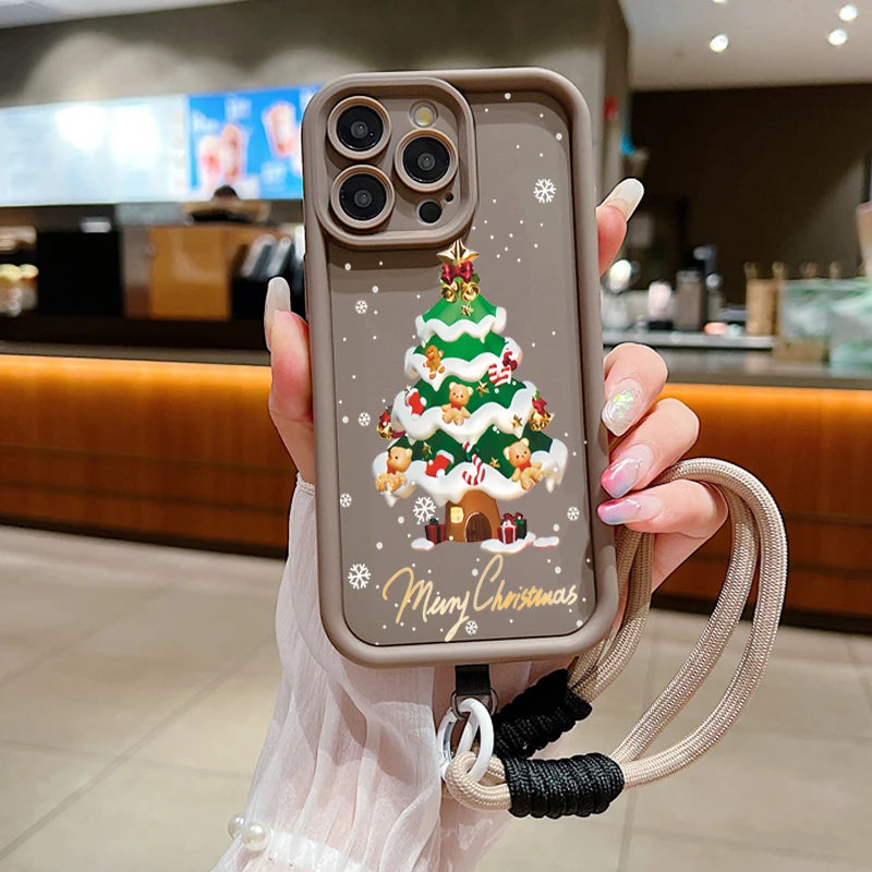 New Year Christmas Santa Lanyard Rope Phone Case For iPhone