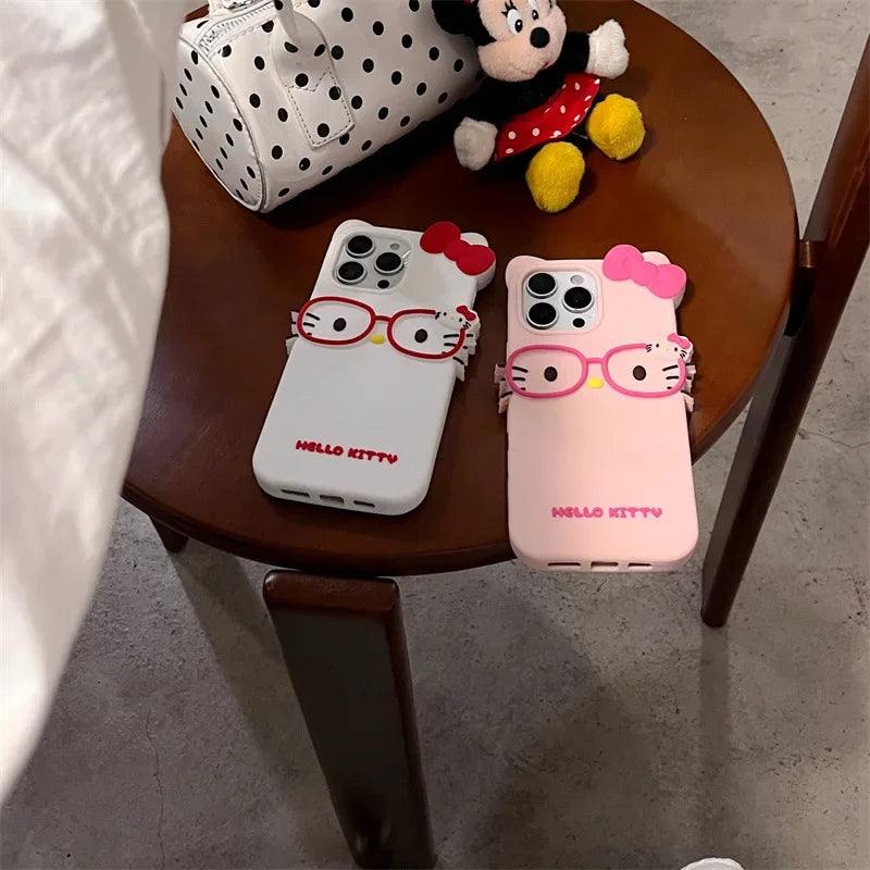 Kawaii Cartoon Glasses Bowknot Hello Kitty Phone Case For iPhone