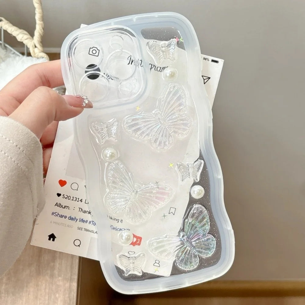 3D Butterfly Crystal Bling Glitter Clear Case For iPhone