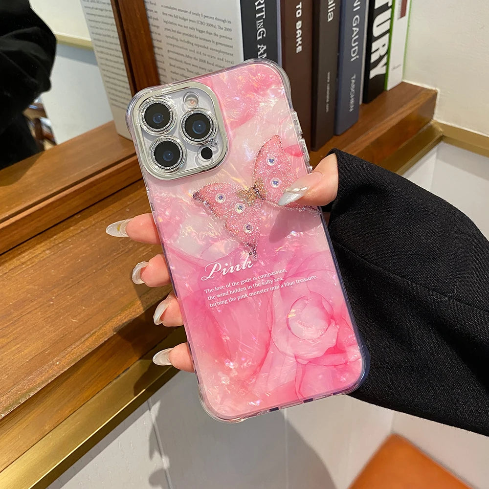 Luxury Butterfly Glitter Clear Conch Shell Phone Case