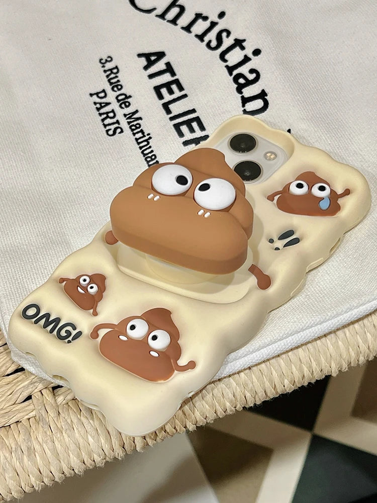 Funny Red Flower Cow Dung Foldable Holder Stand Silicone Cover For iPhone