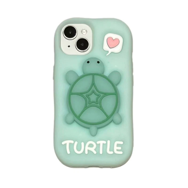 Cartoon Cute Luminous Turtle Kickstand Soft Silicone Case For iPhone