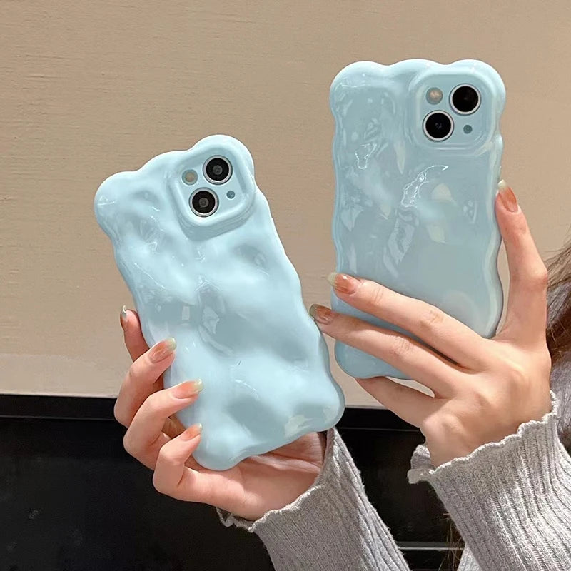 Fashion Macaron Blue Wave Bubbles Phone Case