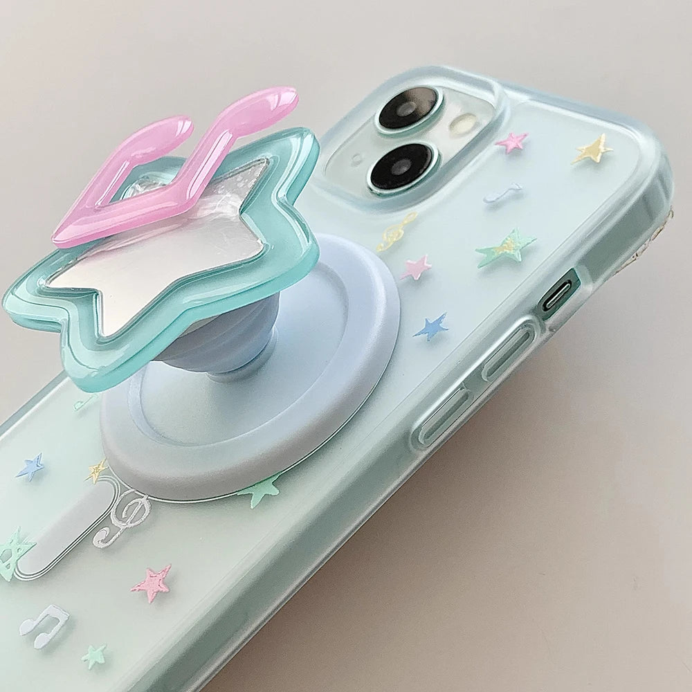 3D Korean Cute Stars Mirror Magsafe Magnetic Holder Phone Case