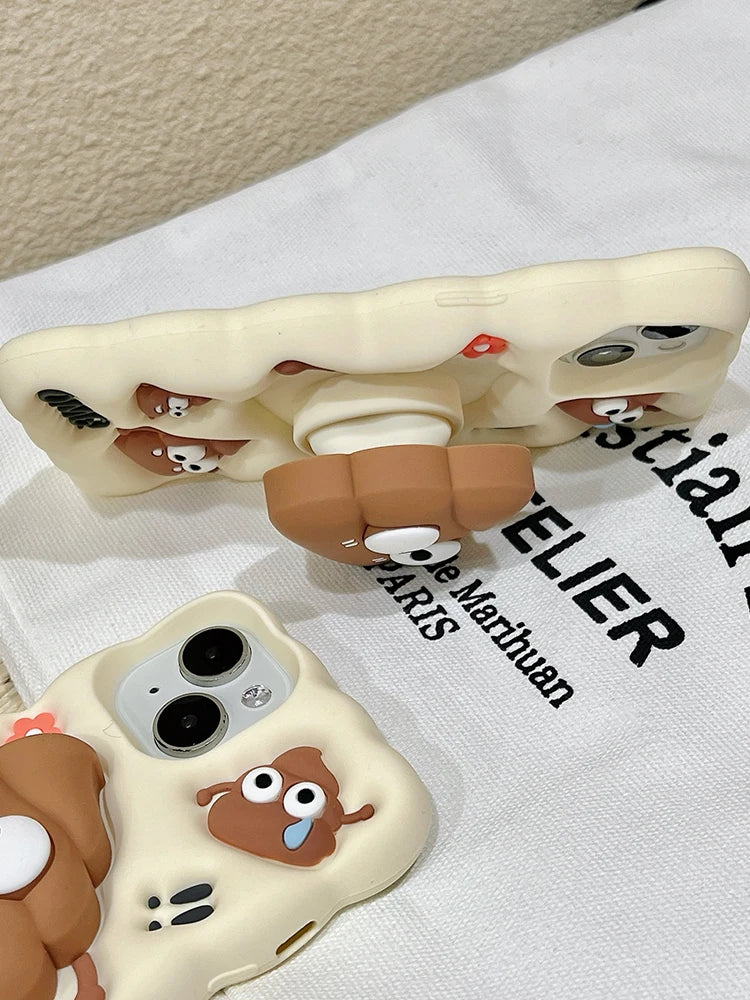 Funny Red Flower Cow Dung Foldable Holder Stand Silicone Cover For iPhone