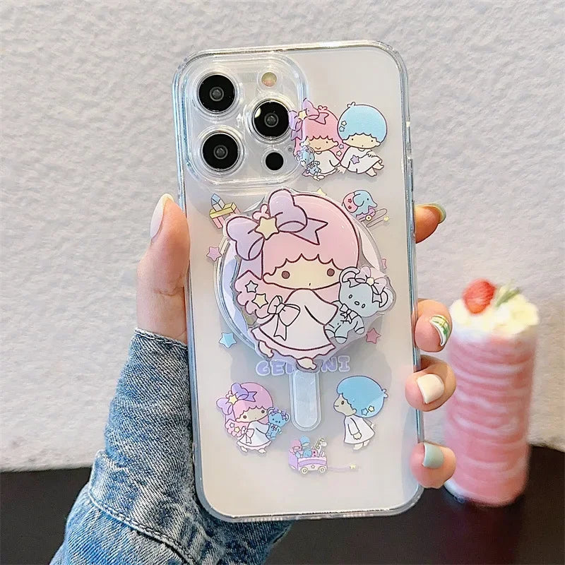 Cartoon Twin Stars Holder Magsafe Magnetic Phone Case For iPhone