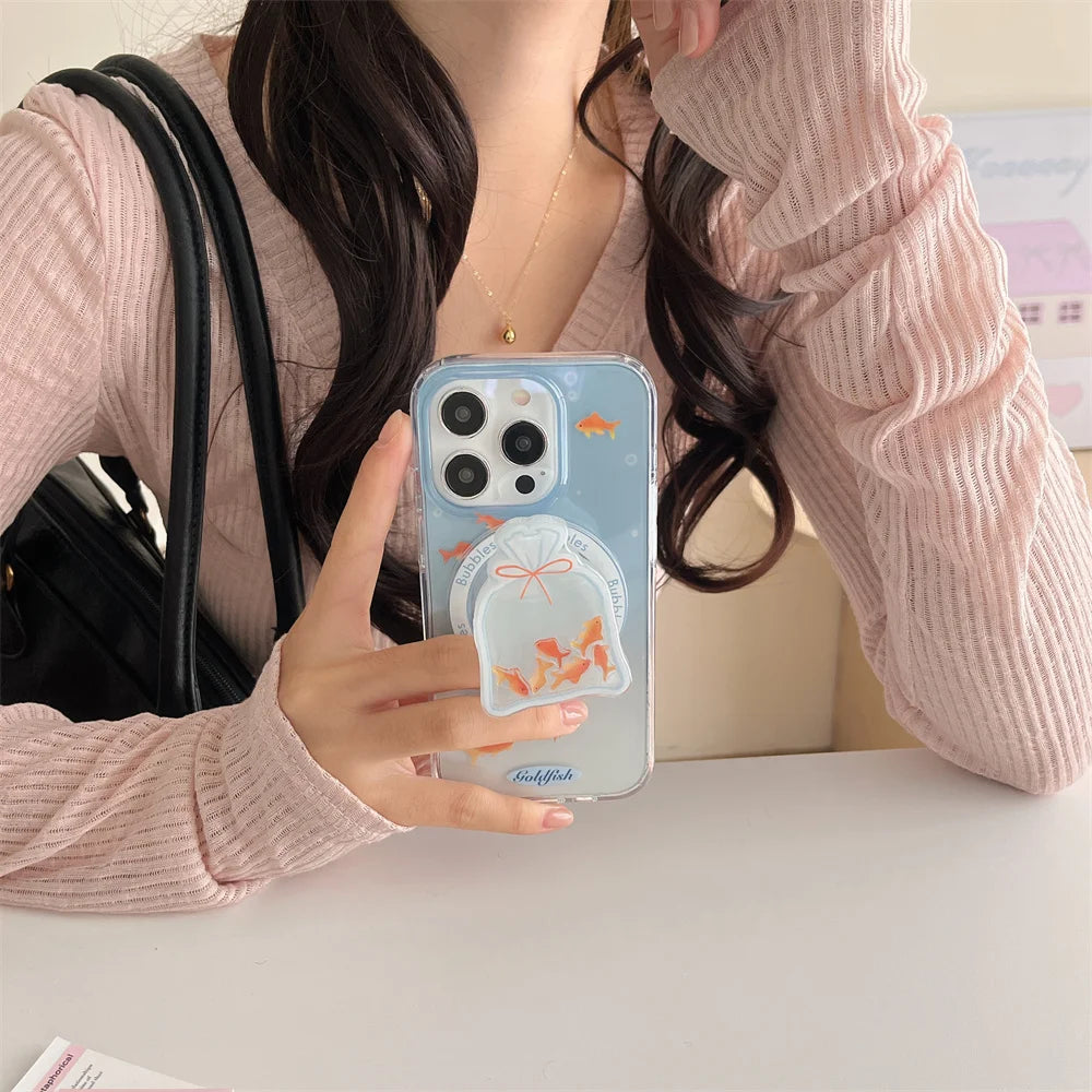 Blue Cute Gradient Color fish Wireless Charge Case For iPhone