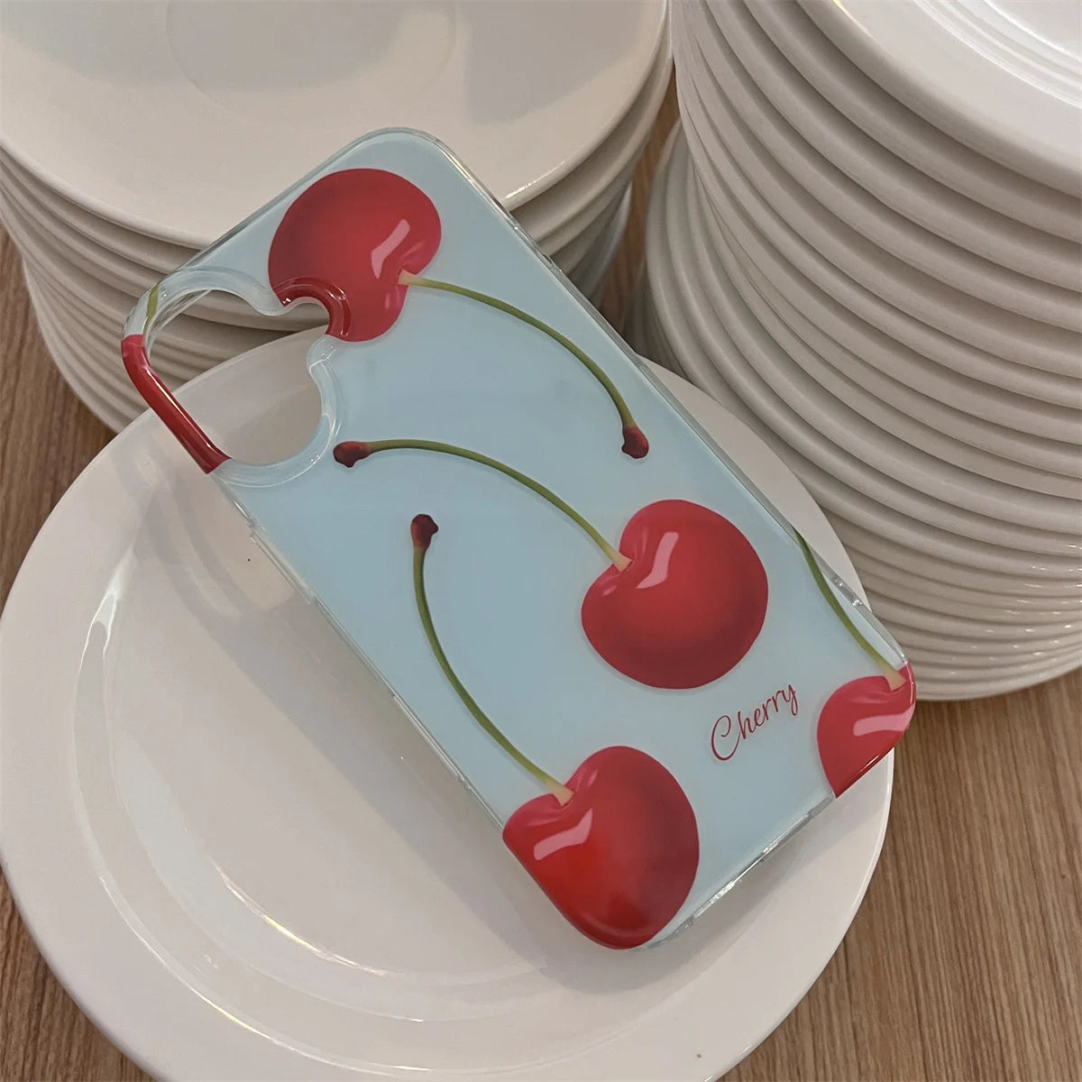 New Fashion Cute Fruit Light Blue Cherry Phone Case