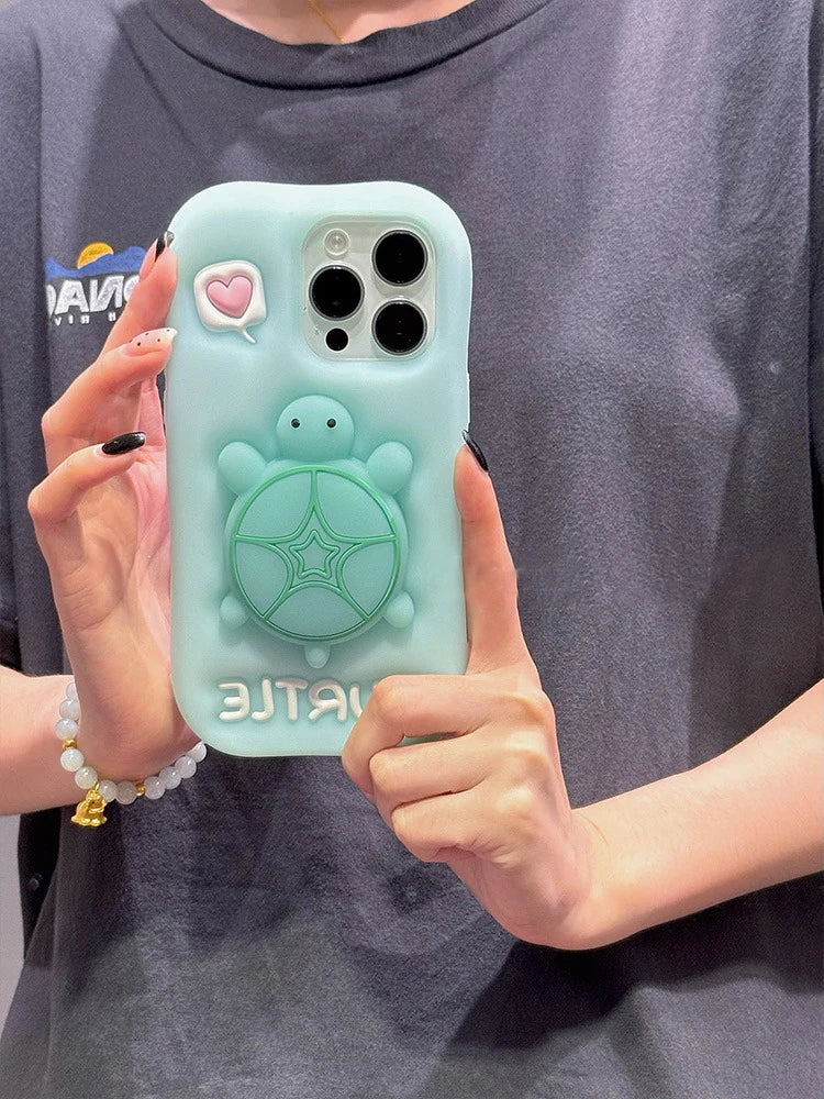 Cartoon Cute Luminous Turtle Kickstand Soft Silicone Case For iPhone