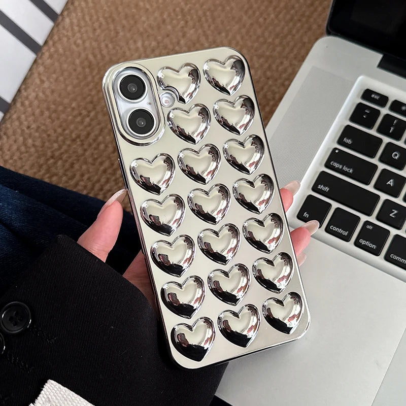 Simple Stylish Silver Love Heart Phone Case
