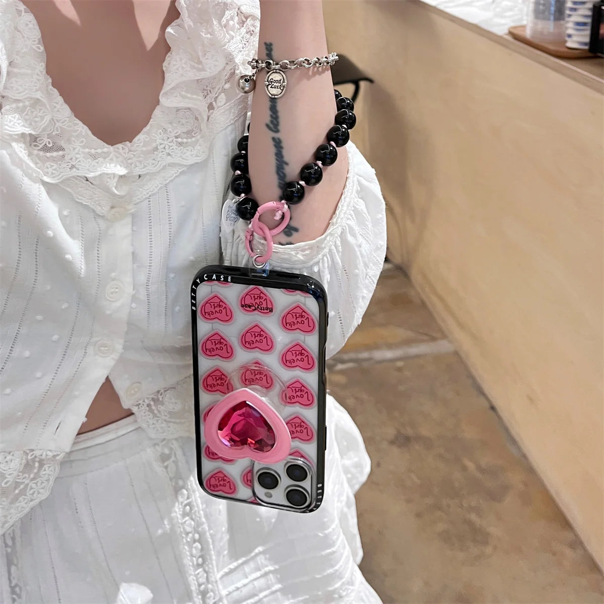 New Cartoon Cute Letter Heart Stand Phone Case