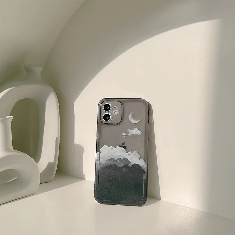 Moon Night Cloud Scenery Transparent Phone Case For iPhone