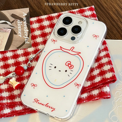 Cute Hello Kitty Strawberry Phone Case With Pendant For iPhone