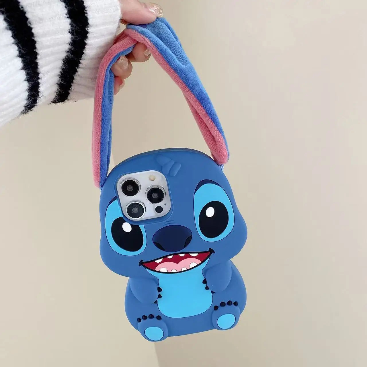Cartoon Stitch Soft Silicone Fur Plush long Ears Strap Cover Phone Case