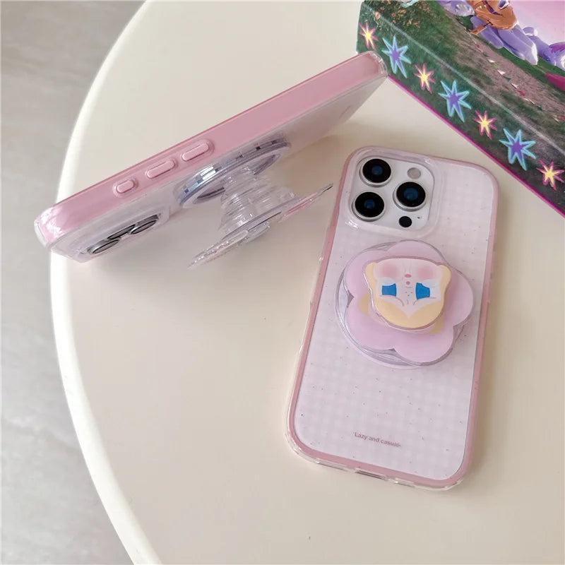 Korean Pink Cute Plaid Pattern Magnetic Phone Case For iPhone