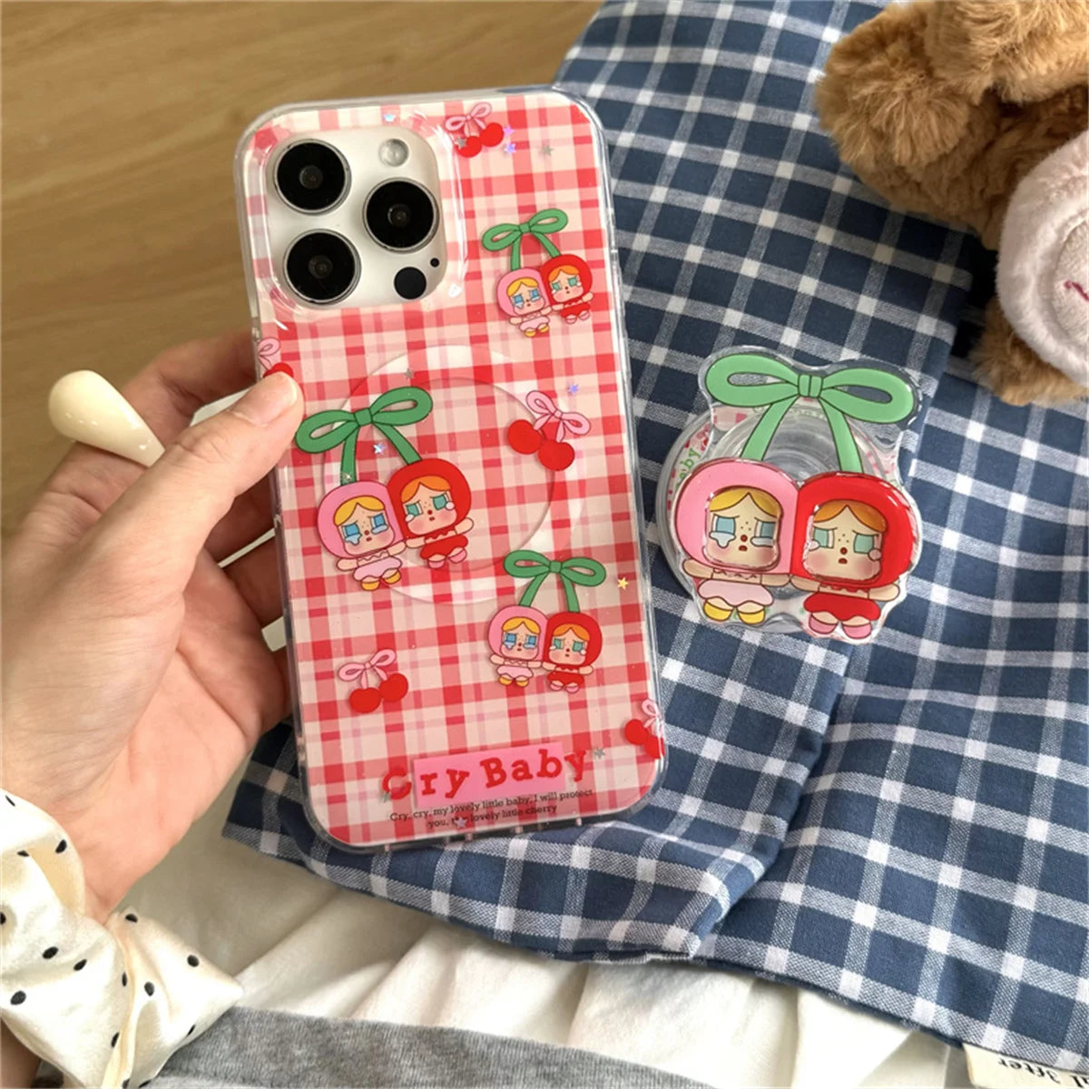 Cute Cherry Girl Magnetic Stand Phone Case