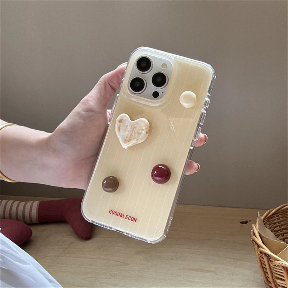 Simple Cute 3D Love Heart Striped Phone Case For iPhone