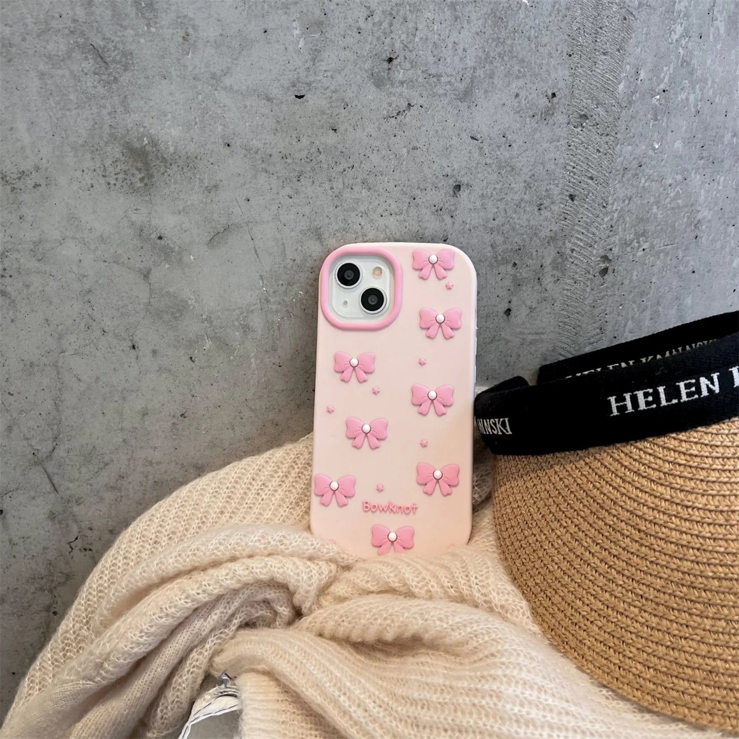 Cute Cartoon Mobile Pearl Pink Bow  Phone Case for iPhone