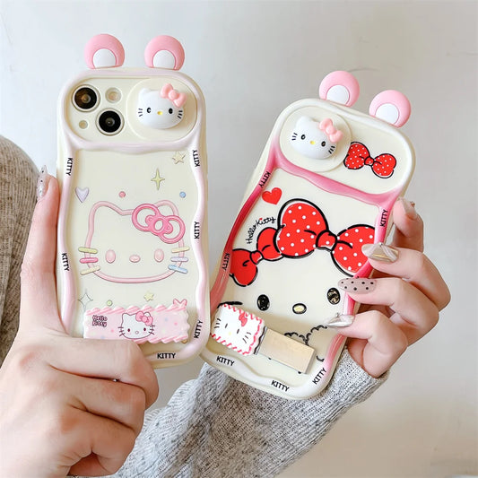 Cute Cartoon Hello Kitty Push-Pull Camera Phone Case for iPhone