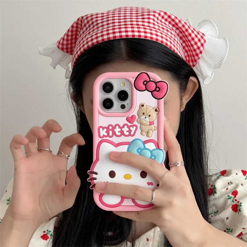 Cute Cartoon Bear Hello Kitty Soft Silicone Phone Case For iPhone