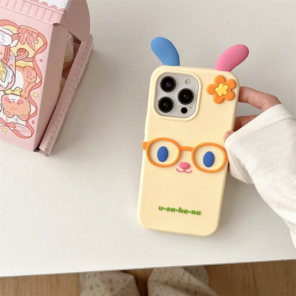 Newest Cute Cartoon Glasses Rainbow Rabbit Soft Silicone Phone Case
