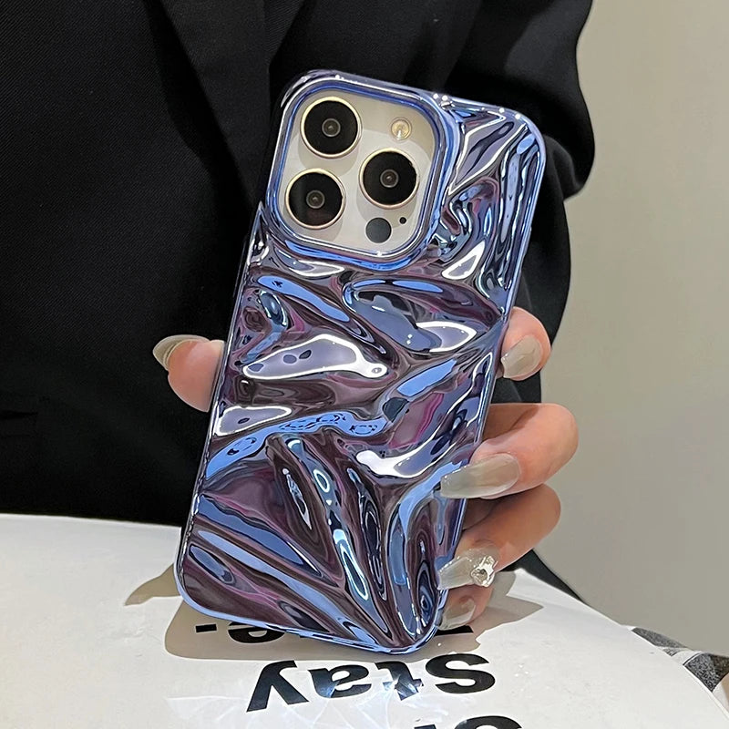 Plating Blue Glossy Water Ripple Phone Case