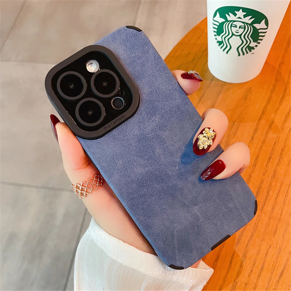 Luxury Suede Lambskin Leather Full Phone Case For iPhone