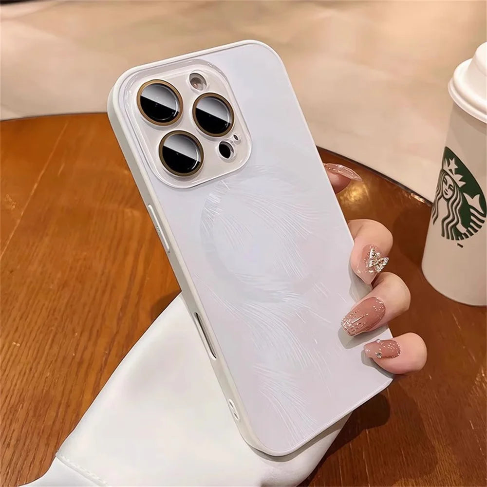 Dazzling For Magsafe Glitter Feather Pattern Magnetic Phone Case For iPhone