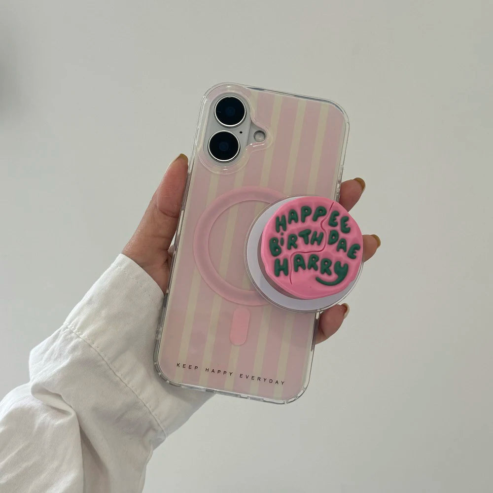 Cute Pink Stripes Magnetic Grip Tok Phone Case