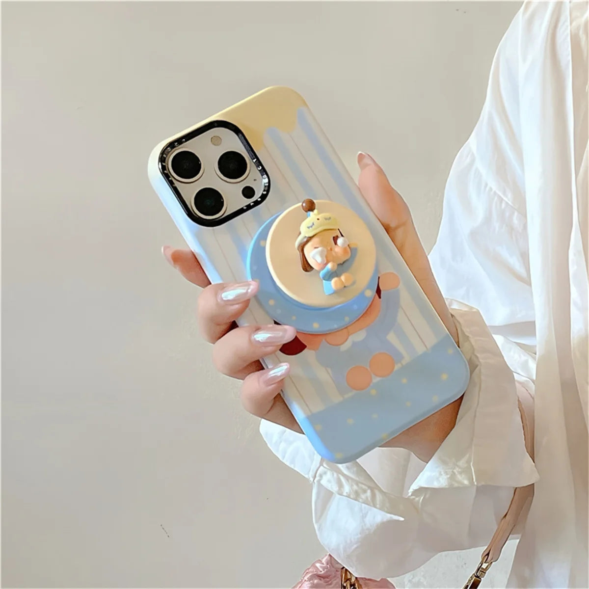 Korean Blue Stripe Cute Girl Magnetic Phone Case For iPhone