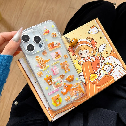 New Cute Cartoon Light Hearted Bear Bell Pendant Phone Case