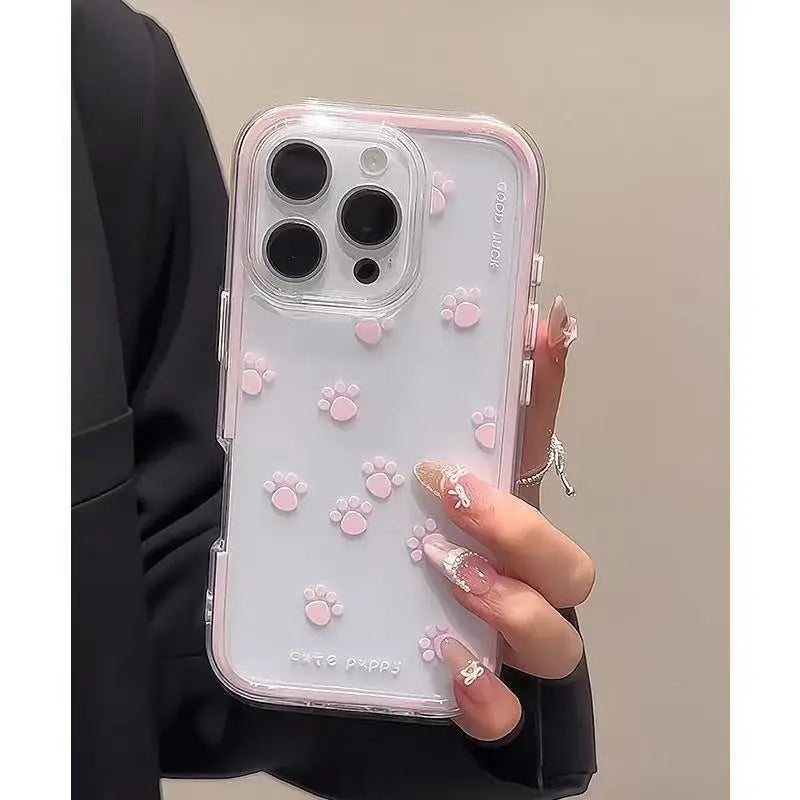 Pink Dog Paw Prints Clear Phone Case