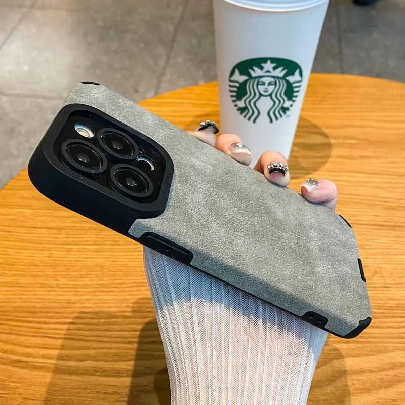 Luxury Suede Matte Leather Camera Protection Phone Case For iPhone