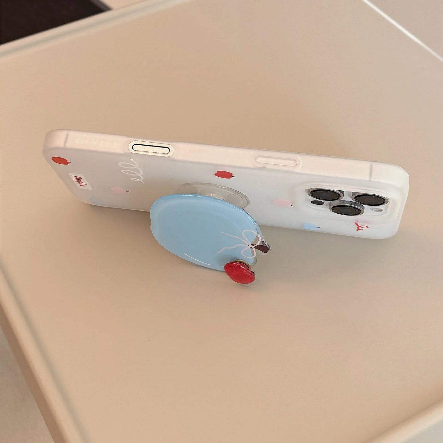 Korean Blue Red Apple Rotate Stand Holder Phone Case For iPhone
