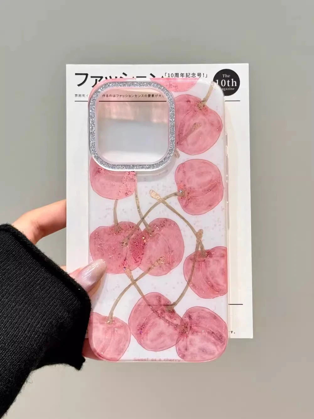 Cute Cherry Pattern Glitter Bling Phone Case