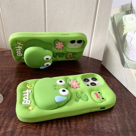 So Cute Green Frog Stand Holder Soft Silicone Phone Case