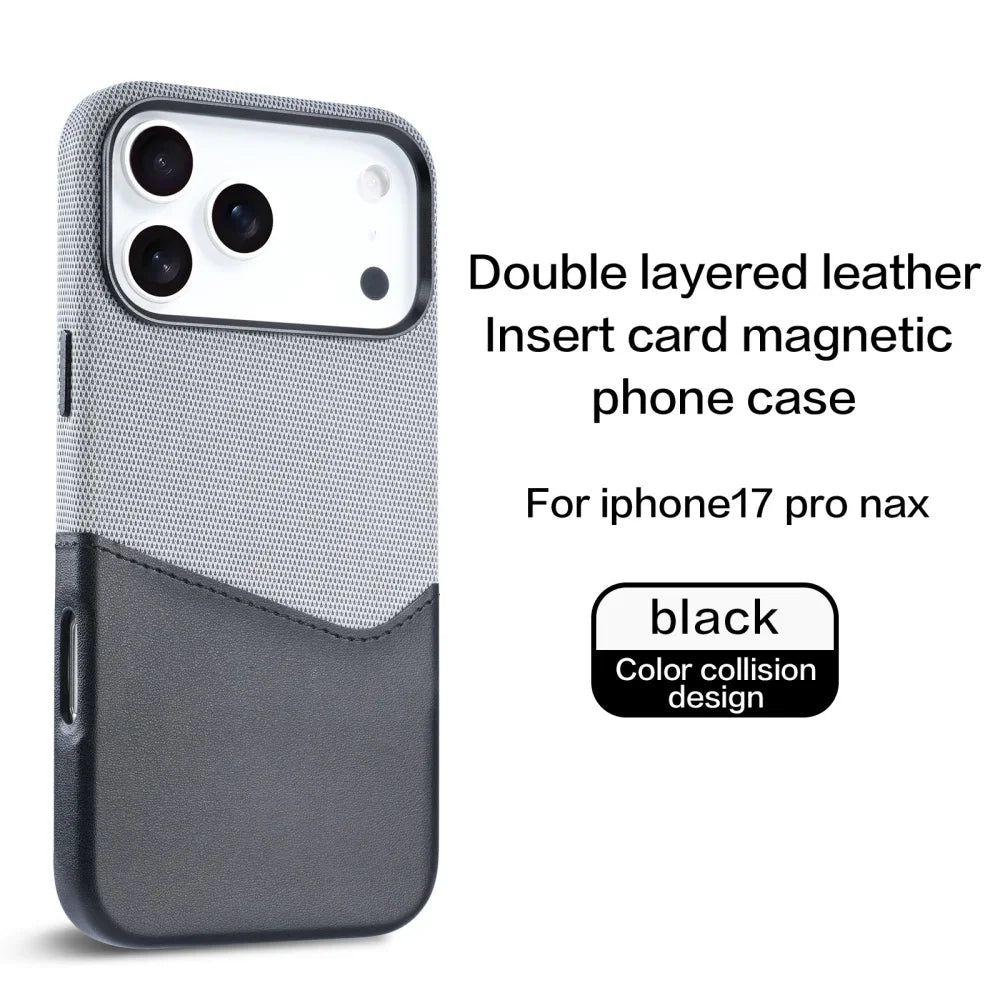 Fabric Splicing Texture Card Insertion Magnetic Phone Case For iPhone