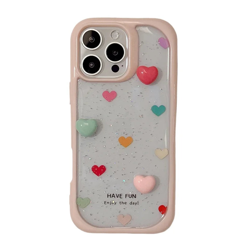 Fashion Colorful 3D Love Heart Glitter Phone Case