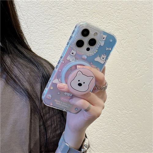 Fashion Laser Cute Catoon Puppy Magnetic Phone Case For iPhone