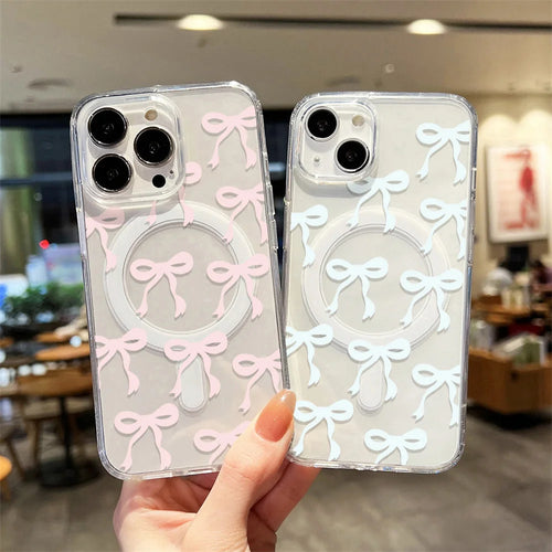 Cute Bow For Magsafe Magnetic Wireless Charge Case For iPhone